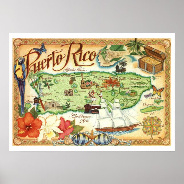 Puerto Rico Map Poster (Front)