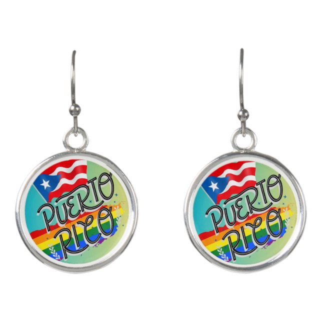Puerto Rico Map Rainbow Earrings (Front)