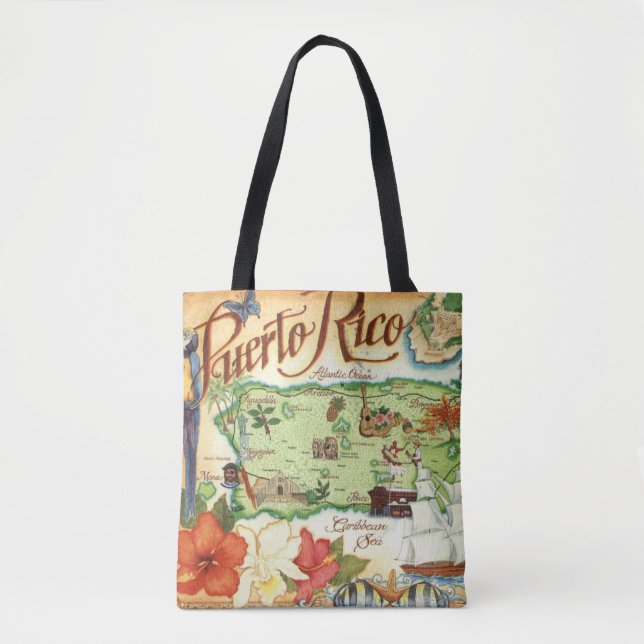 Puerto Rico Map Shoulder Tote Bag (Front)