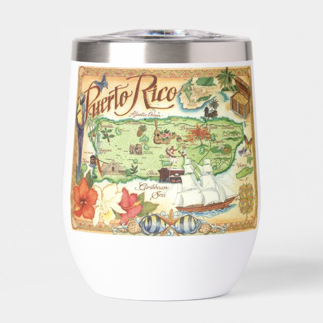 Puerto Rico Map  Thermal Wine Tumbler (Front)