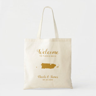 Puerto Rico Map Wedding Welcome Bag, Gold Tote Bag
