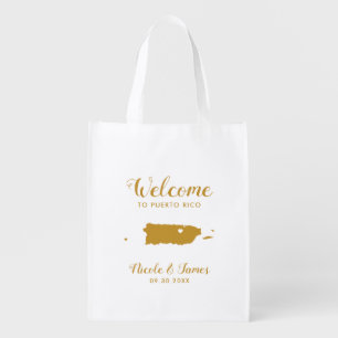 Puerto Rico Map Wedding Welcome Bag, Gold Tote Bag