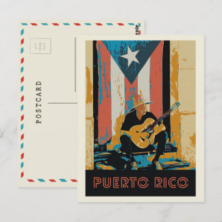 Puerto Rico, musician and flag Postcard