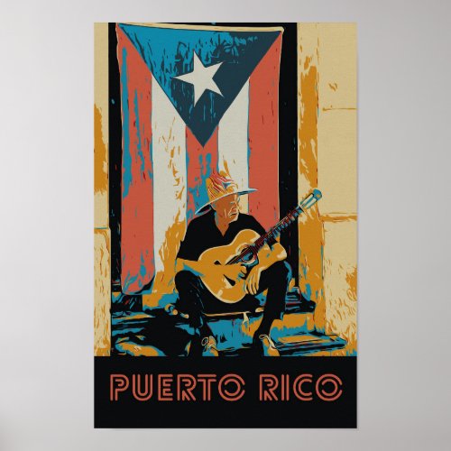 Puerto Rico musician and flag Postcard Poster