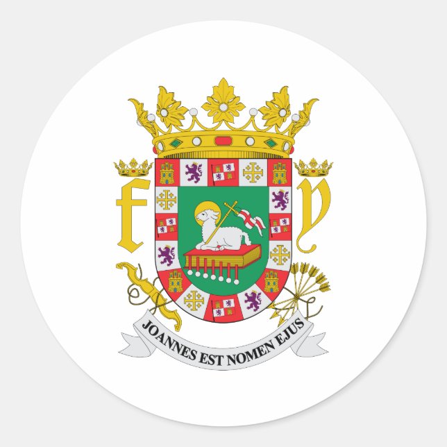 Puerto Rico Official Coat Of Arms Heraldry Symbol Classic Round Sticker (Front)