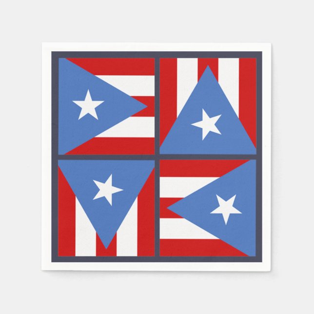 Puerto Rico Party Theme: Bold Flag Square Pattern Paper Napkins (Front)