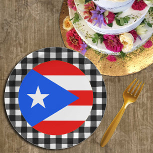 Puerto Rico Plate, buffalo plaid, Puerto Rico Flag Paper Plates