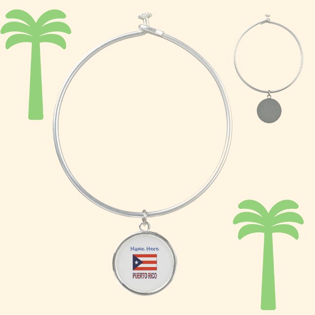 Puerto Rico Puerto Rican Flag Blue Personalization Bangle Bracelet (Creator Uploaded)