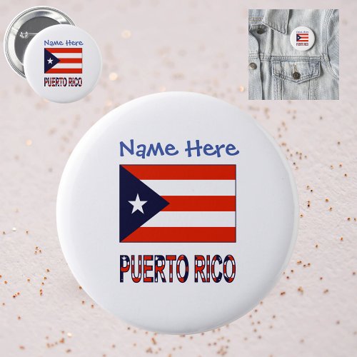 Puerto Rico Puerto Rican Flag Blue Personalization Button
