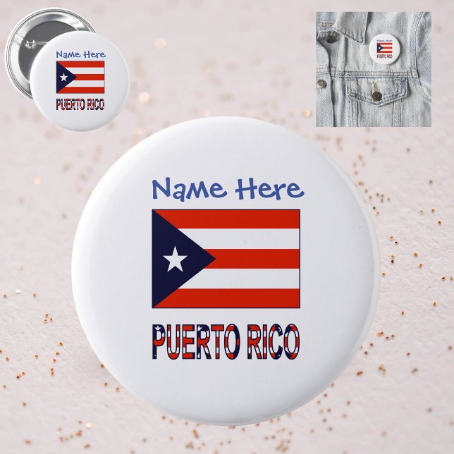 Puerto Rico Puerto Rican Flag Blue Personalization Button (Creator Uploaded)