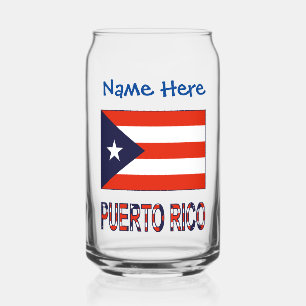 Puerto Rico Puerto Rican Flag Blue Personalization Can Glass