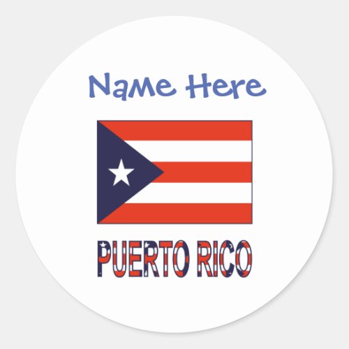 Puerto Rico Puerto Rican Flag Blue Personalization Classic Round Sticker