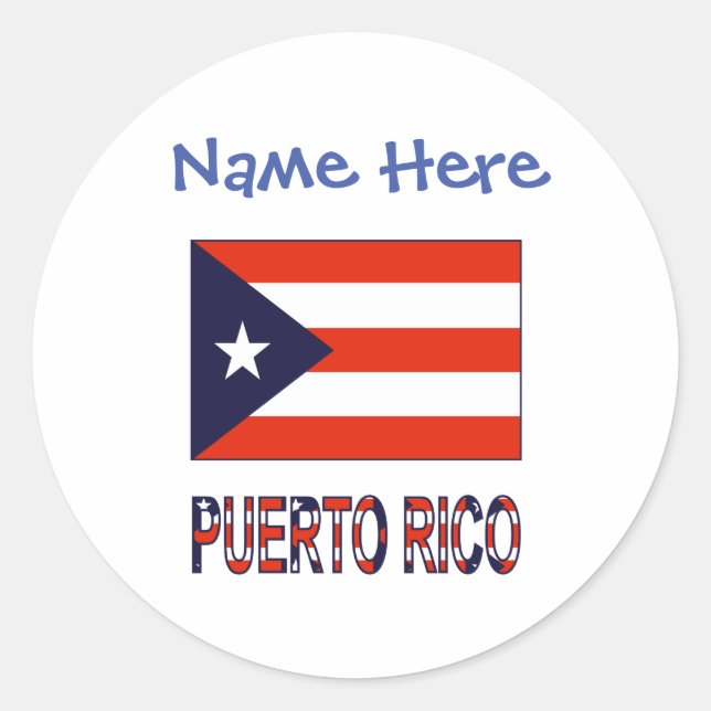 Puerto Rico Puerto Rican Flag Blue Personalization Classic Round Sticker (Front)