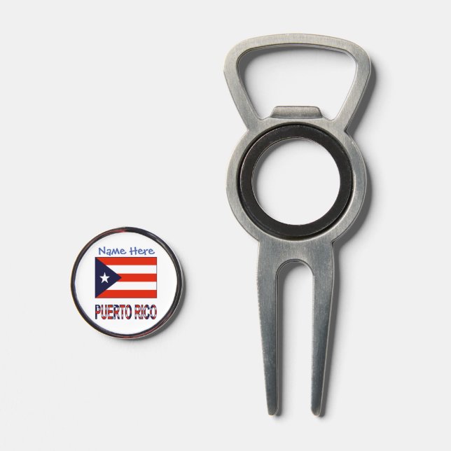 Puerto Rico Puerto Rican Flag Blue Personalization Divot Tool (Front (Open))