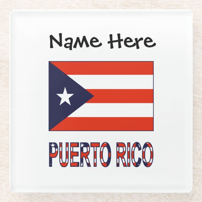 Puerto Rico Puerto Rican Flag Blue Personalization Glass Coaster (Front)