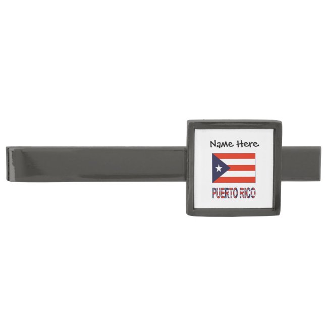 Puerto Rico Puerto Rican Flag Blue Personalization Gunmetal Finish Tie Bar (Front)