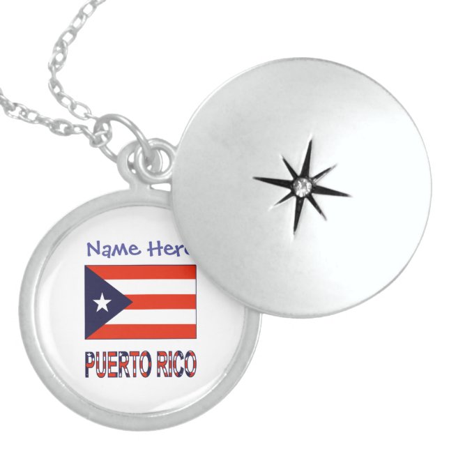 Puerto Rico Puerto Rican Flag Blue Personalization Locket Necklace (Front)
