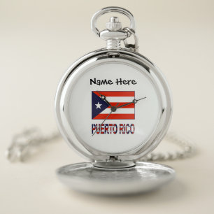 Puerto Rico Puerto Rican Flag Blue Personalization Pocket Watch