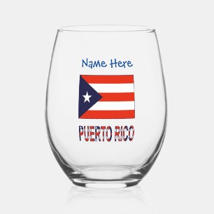 Puerto Rico Puerto Rican Flag Blue Personalization Stemless Wine Glass