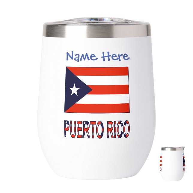 Puerto Rico Puerto Rican Flag Blue Personalization Thermal Wine Tumbler (Creator Uploaded)