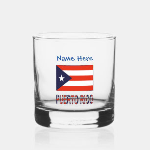 Puerto Rico Puerto Rican Flag Blue Personalization Whiskey Glass