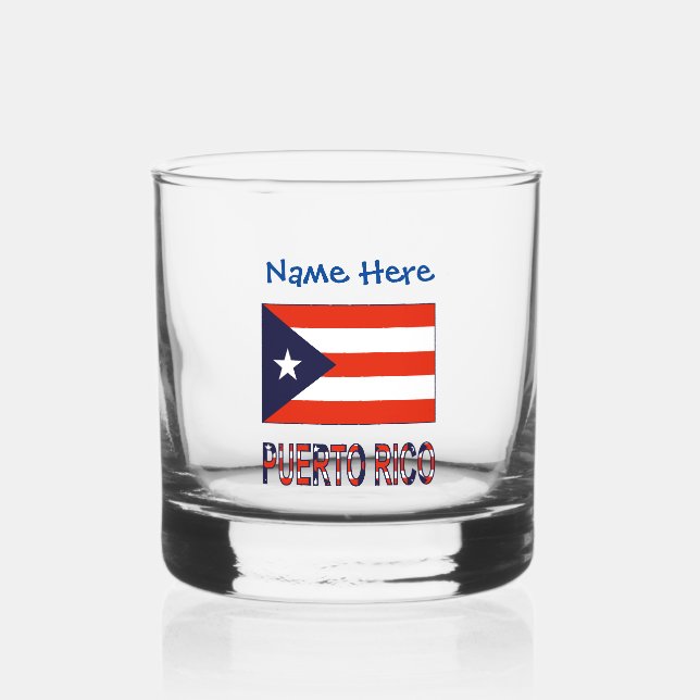 Puerto Rico Puerto Rican Flag Blue Personalization Whiskey Glass (Front)