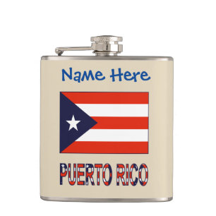 Puerto Rico Puerto Rican Flag Blue Personalized Flask