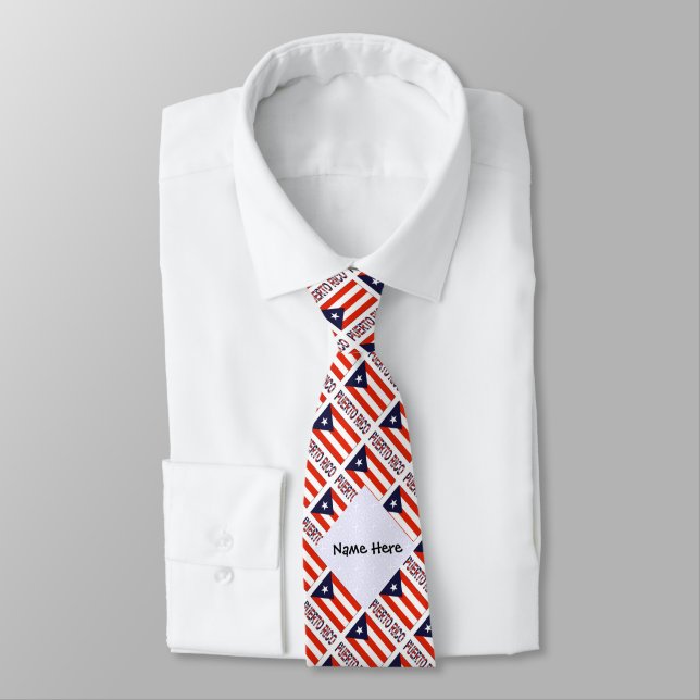 Puerto Rico Puerto Rican Flag Tiled Black Personal Neck Tie (Tied)