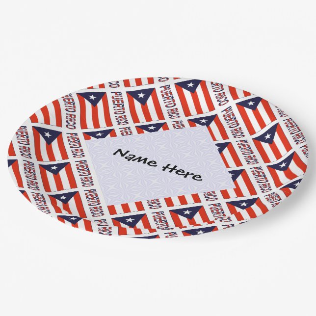 Puerto Rico Puerto Rican Flag Tiled Black Personal Paper Plates (Angled)