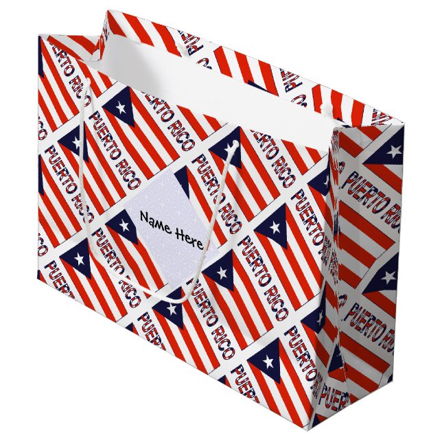 Puerto Rico Puerto Rican Flag Tiled Personalized Large Gift Bag (Front Angled)