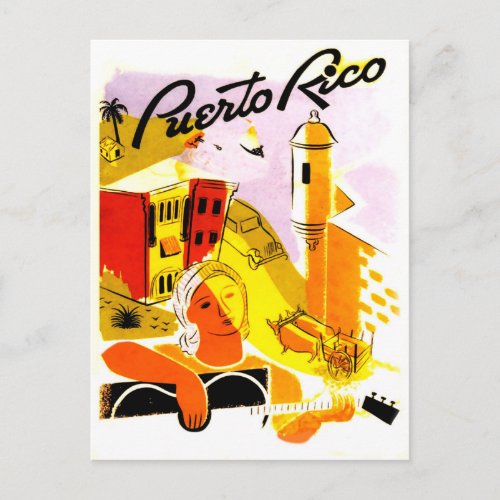 Puerto Rico San Juan city guitar player Postcard