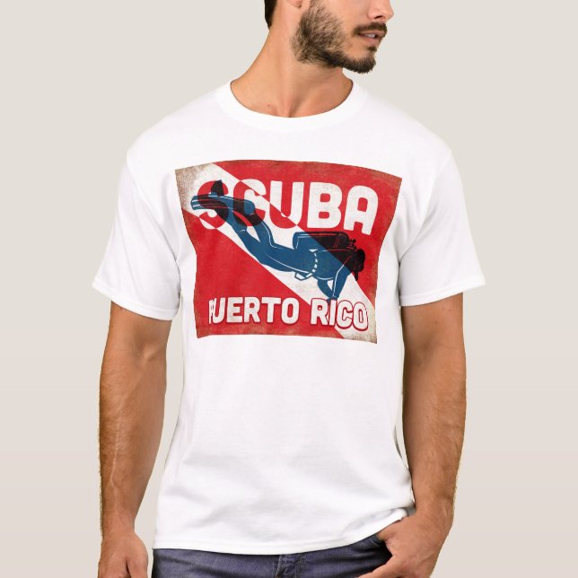 Puerto Rico Scuba Diver - Blue Retro T-Shirt (Front)