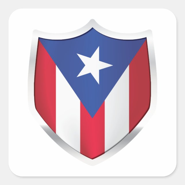 Puerto Rico Silver Shield Flag Square Sticker (Front)
