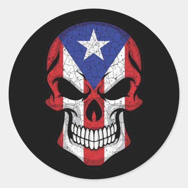 Puerto Rico Smiling Skull Flag Classic Round Sticker (Front)
