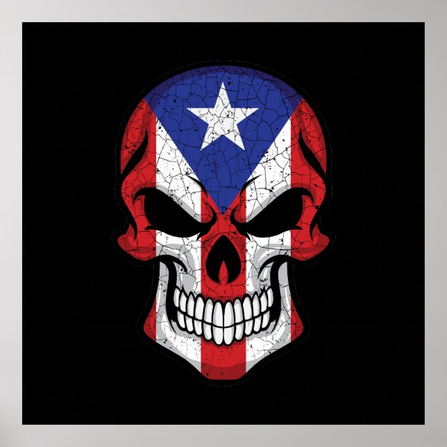 Puerto Rico Smiling Skull Flag Poster (Front)