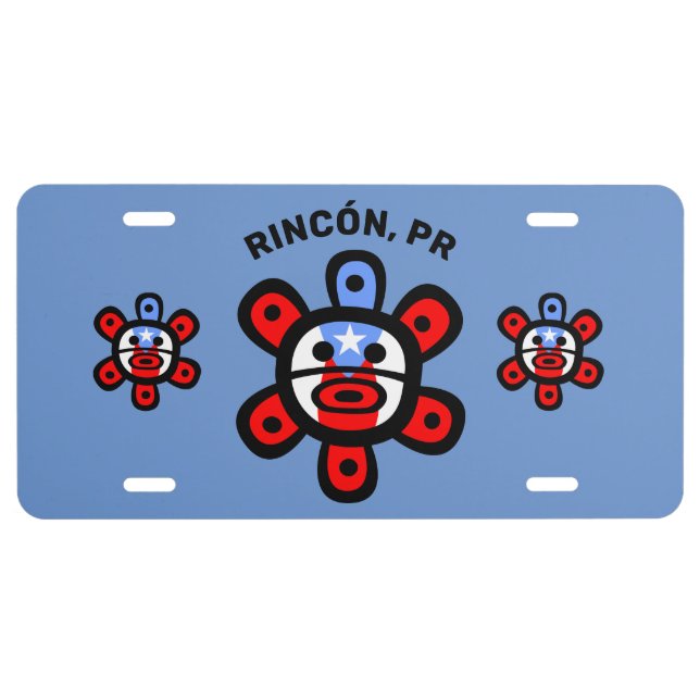 Puerto Rico Taino Sun Flag Custom Town License Plate (Front)