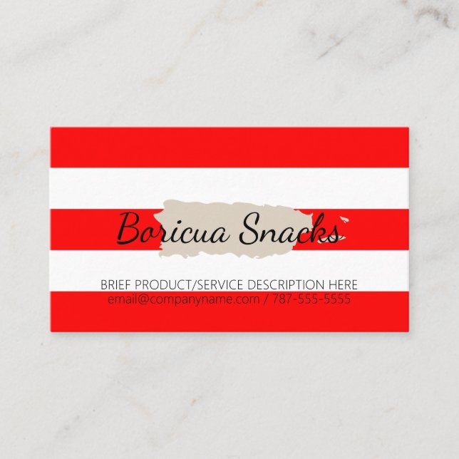 Puerto Rico Themed Map and Red Stripes Business Card (Front)