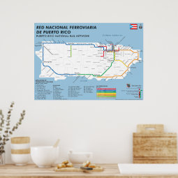 Puerto Rico Tren Nacional Map / National Rail Map Poster | Zazzle