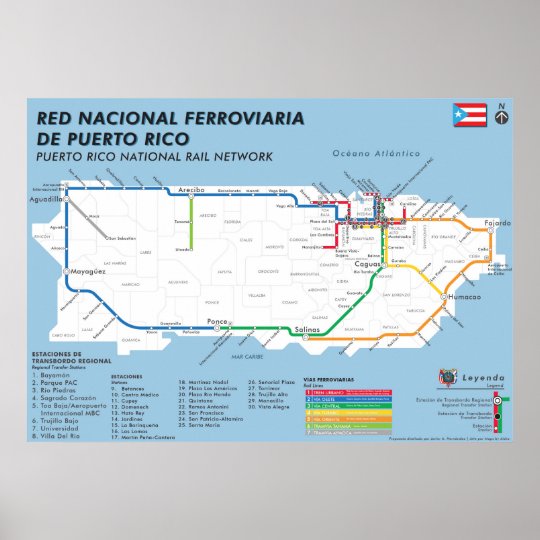 Puerto Rico Tren Nacional Map / National Rail Map Poster | Zazzle.com