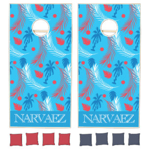 Puerto Rico Tropical Palm Tree Pattern Monogrammed Cornhole Set
