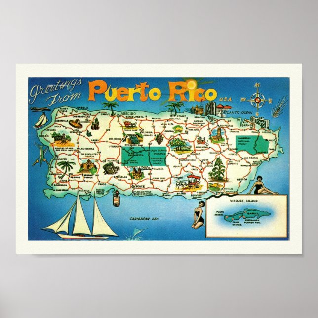 Puerto Rico Vieques Islands Print (Front)