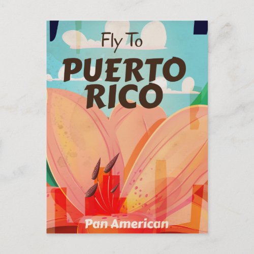 Puerto Rico Vintage Flower Travel Poster Postcard