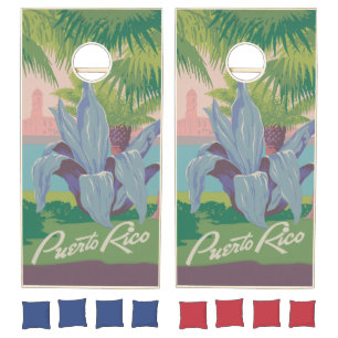 Puerto Rico vintage illustration Cornhole Set