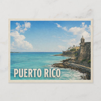 Puerto Rico Vintage Old San Juan Coastal Travel Postcard