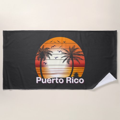 Puerto Rico Vintage Palm Trees Summer Beach Beach Towel