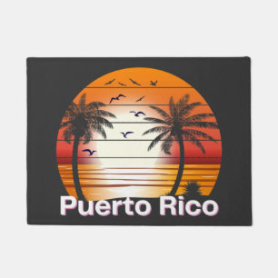Puerto Rico Vintage Palm Trees Summer Beach Doormat