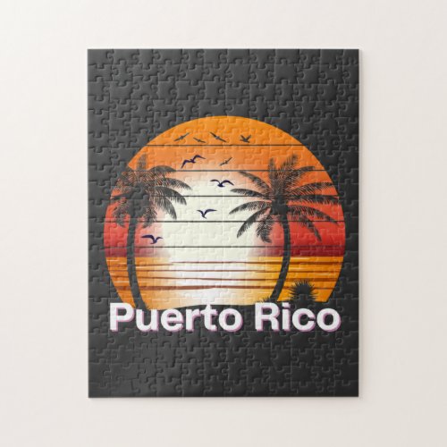Puerto Rico Vintage Palm Trees Summer Beach Jigsaw Puzzle