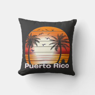 Puerto Rico Vintage Palm Trees Summer Beach Throw Pillow