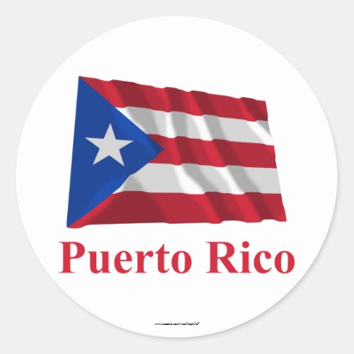 Puerto Rico Waving Flag with Name Classic Round Sticker