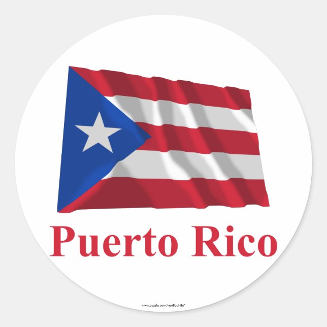 Puerto Rico Waving Flag with Name Classic Round Sticker (Front)